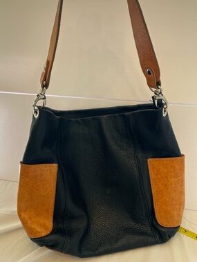 Black and Tan Leather Shoulder Bag Tote - Cristina Made in Italy